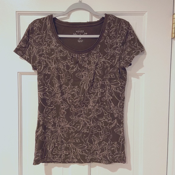 Sonoma Brown Floral Short Sleeve T-Shirt – Size Small | 100% Cotton - Picture 1 of 5